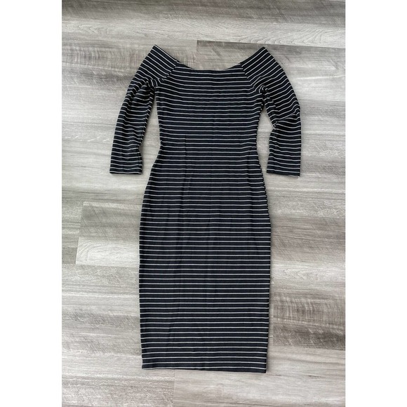 Zara Trafuc Black Striped Midi Dress S Tight Stretch K5 - Picture 1 of 3